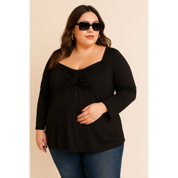 NWT Eloquii Drapey Twist Front Long Sleeve Black Blouse 28 Plus Size Stretchy - Picture 1 of 8